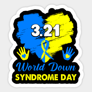 Blue Yellow Heart 21 World Down Syndrome Awareness Day Sticker